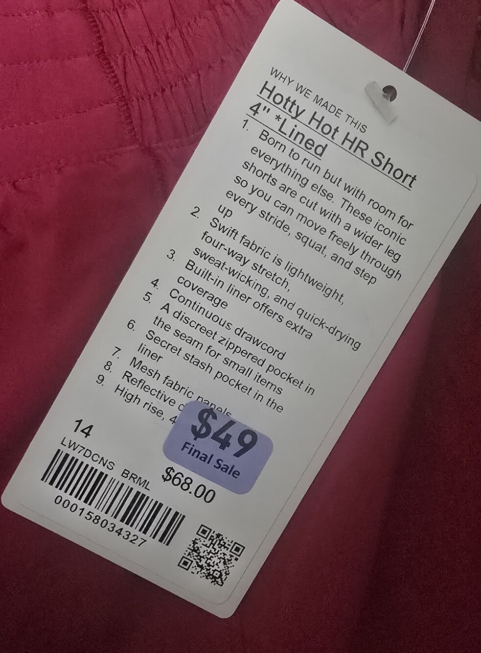Lululemon Hotty Hot HR Short 4" Lined – Size 14 - Picture 2 of 2